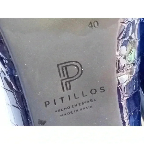 Pitillos Womens Classic Pump Heel Blue Leather Crocodile Slip On Mid Round Toe 9 - Picture 8 of 9